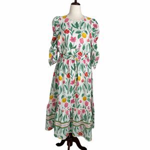 Rachel Zoe Botanical Floral Linen Blend 2 Piece Set Puff Sleeve Top & Skirt XL